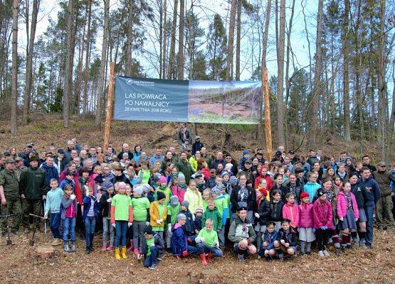 Zdjęcie grupowe biorących udział w akcji sadzenia lasu w Kamionce fot. Archiwum KPK grafika